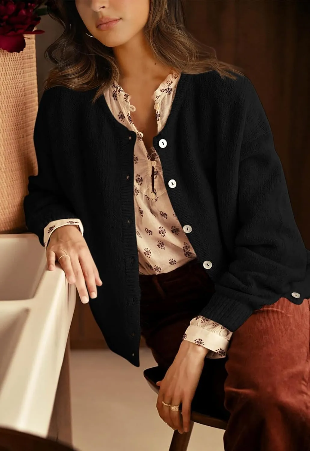 PRETTYGARDEN Long Sleeve Crewneck Button Down Womens Sweaters Spring Open Front Chunky Cardigan Sweaters for Women 2025