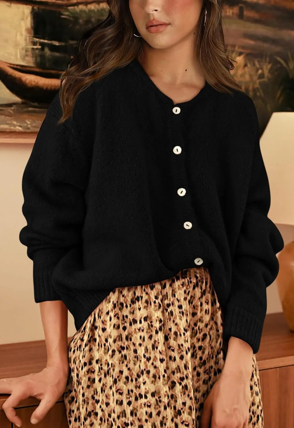 PRETTYGARDEN Long Sleeve Crewneck Button Down Womens Sweaters Spring Open Front Chunky Cardigan Sweaters for Women 2025