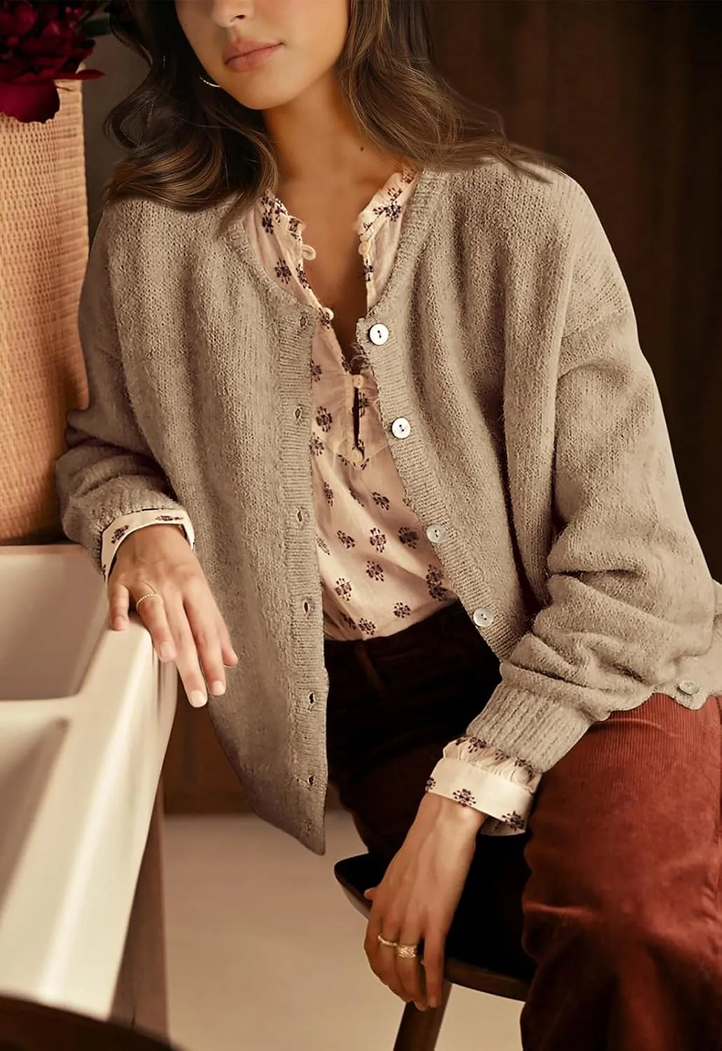 PRETTYGARDEN Long Sleeve Crewneck Button Down Womens Sweaters Spring Open Front Chunky Cardigan Sweaters for Women 2025
