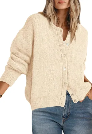 PRETTYGARDEN Long Sleeve Crewneck Button Down Womens Sweaters Spring Open Front Chunky Cardigan Sweaters for Women 2025
