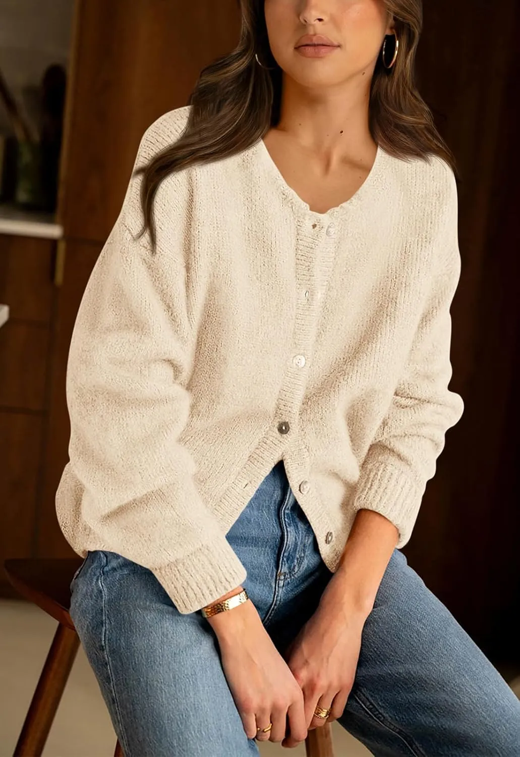 PRETTYGARDEN Long Sleeve Crewneck Button Down Womens Sweaters Spring Open Front Chunky Cardigan Sweaters for Women 2025