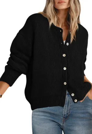 PRETTYGARDEN Long Sleeve Crewneck Button Down Womens Sweaters Spring Open Front Chunky Cardigan Sweaters for Women 2025