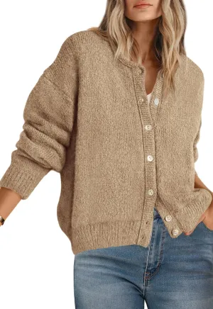 PRETTYGARDEN Long Sleeve Crewneck Button Down Womens Sweaters Spring Open Front Chunky Cardigan Sweaters for Women 2025