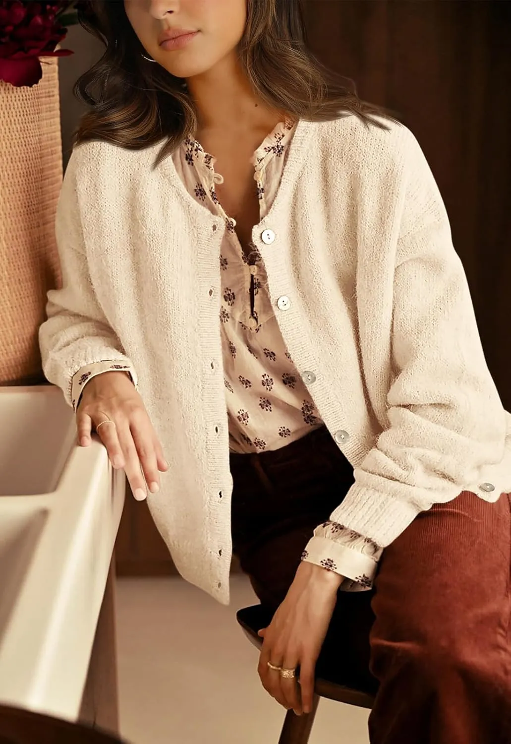 PRETTYGARDEN Long Sleeve Crewneck Button Down Womens Sweaters Spring Open Front Chunky Cardigan Sweaters for Women 2025