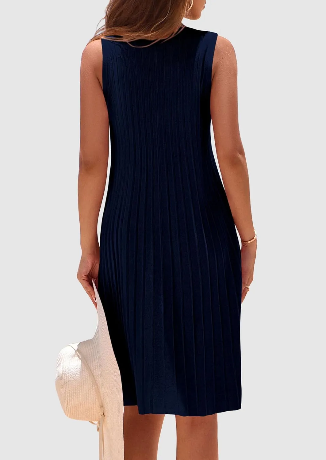 PRETTYGARDEN Womens 2025 Summer Sleeveless Mini Dress Crewneck Loose Tank A Line Pleated Swing Flowy Party Dresses