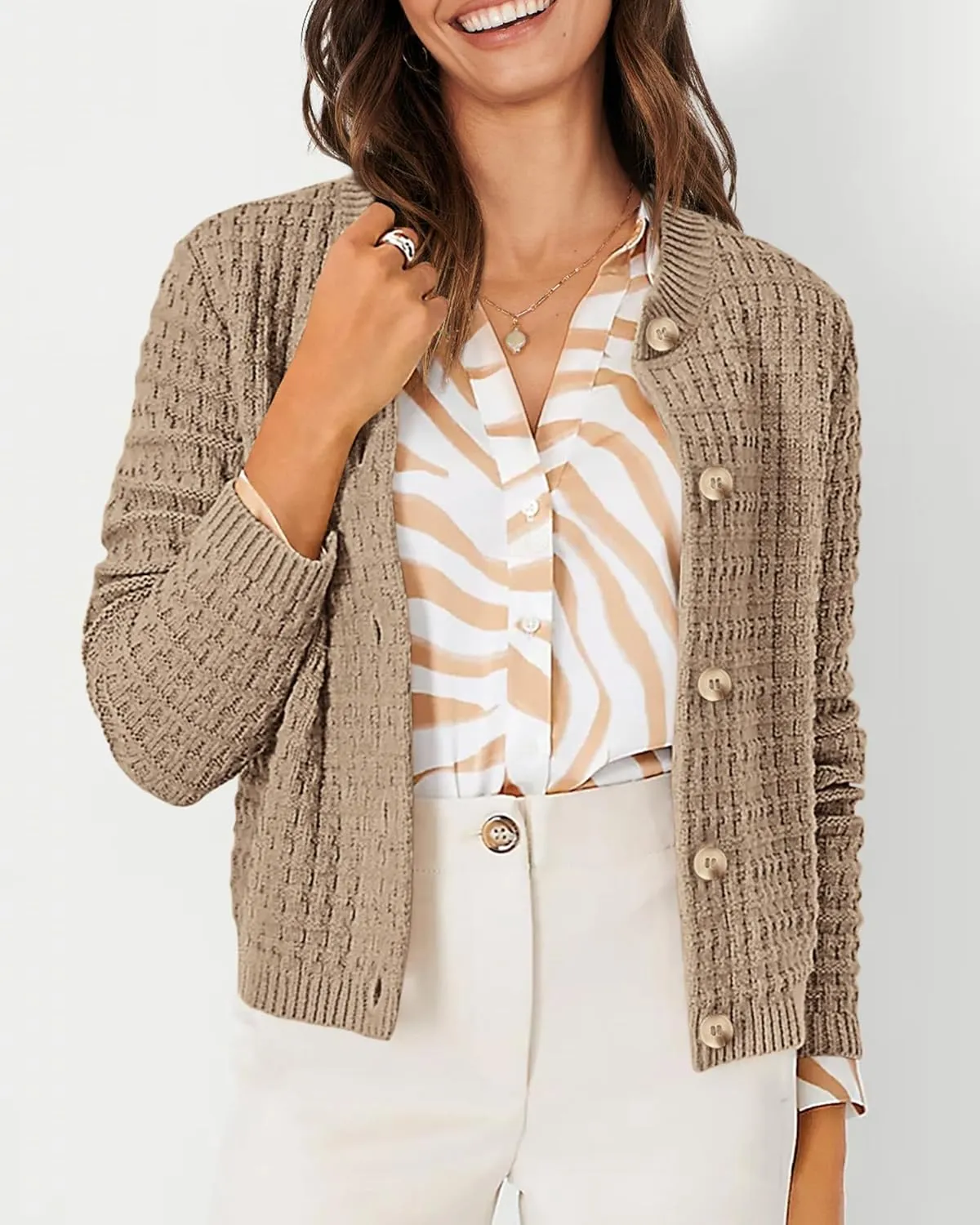 PRETTYGARDEN Women's Knit Cardigan Sweaters Casual Long Sleeve Open Front Button Down Trendy Jackets Outerwear