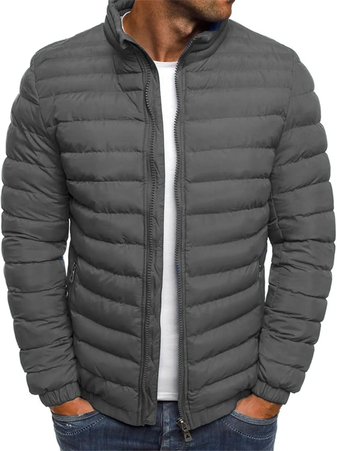 Puffer Jacket Men Packable Lightweight Down Jacket Zip up Quilted Jacket Warm Insulated Coats Thermal Winter Jacket