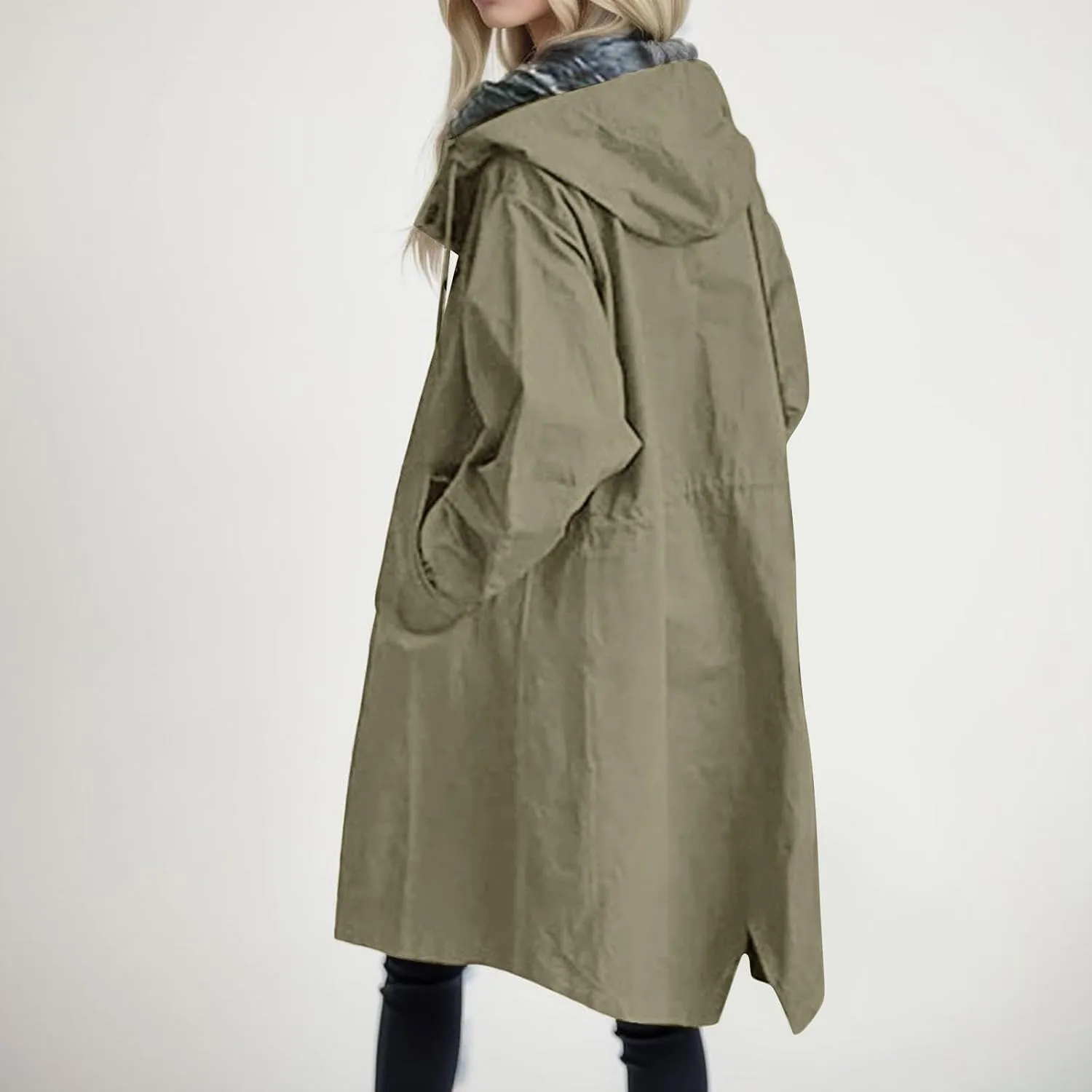 Rain Jacket For Women Plus Size Long Raincoat Lightweight Hooded Windbreaker Trench Coat Tops with Pockets