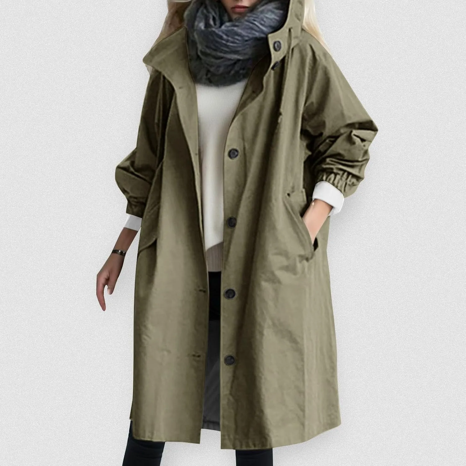 Rain Jacket For Women Plus Size Long Raincoat Lightweight Hooded Windbreaker Trench Coat Tops with Pockets
