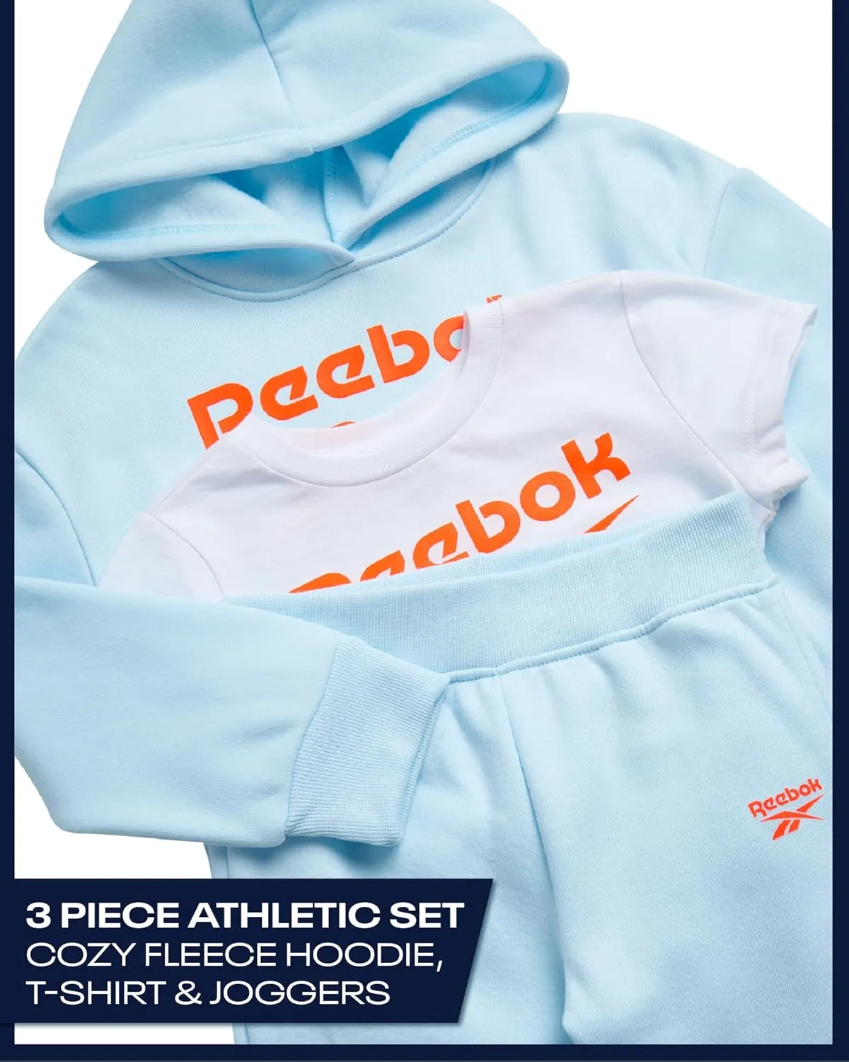 Reebok Baby Girls' Pants Set - 3 Piece Fleece Lined Sweatshirt, Graphic Tee and Jogger Pants for Infant and Toddler (12M-6X)