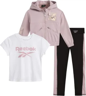 Reebok Baby Girls' Pants Set - 3 Piece Fleece Lined Sweatshirt, Graphic Tee and Jogger Pants for Infant and Toddler (12M-6X)