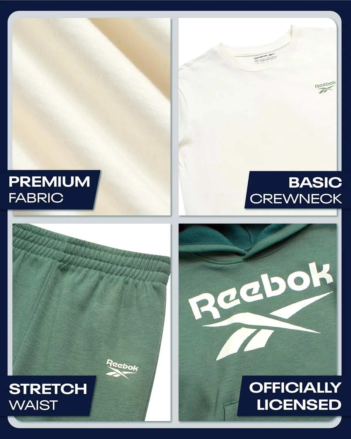 Reebok Boys' Sweatsuit Set - 3 Piece Pullover Hoodie Sweatshirt, Jogger Sweatpants, and T-Shirt - Activewear Pants Set (8-14)