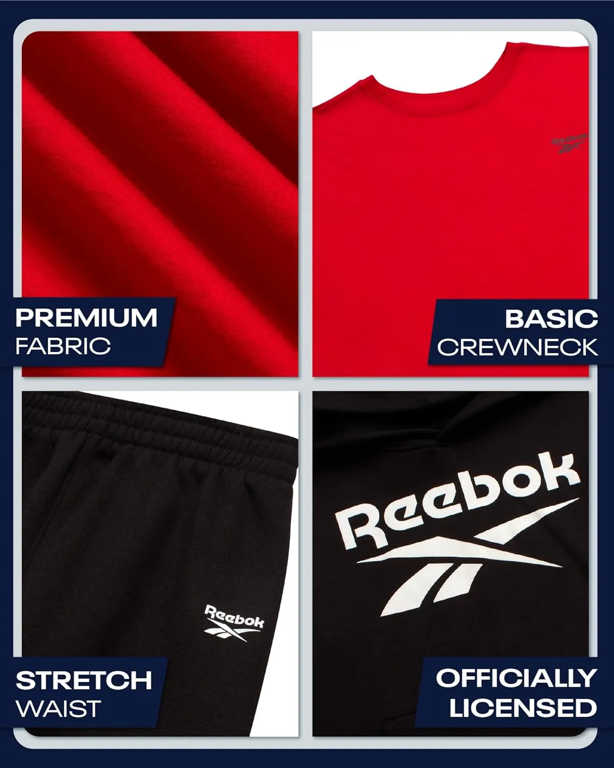 Reebok Boys' Sweatsuit Set - 3 Piece Pullover Hoodie Sweatshirt, Jogger Sweatpants, and T-Shirt - Activewear Pants Set (8-14)