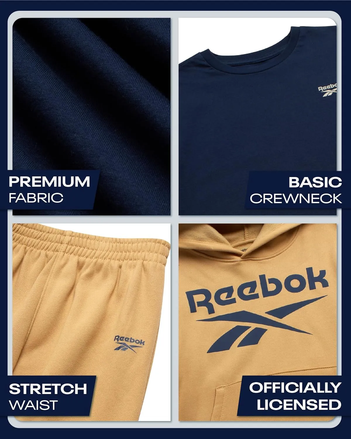 Reebok Boys' Sweatsuit Set - 3 Piece Pullover Hoodie Sweatshirt, Jogger Sweatpants, and T-Shirt - Activewear Pants Set (8-14)