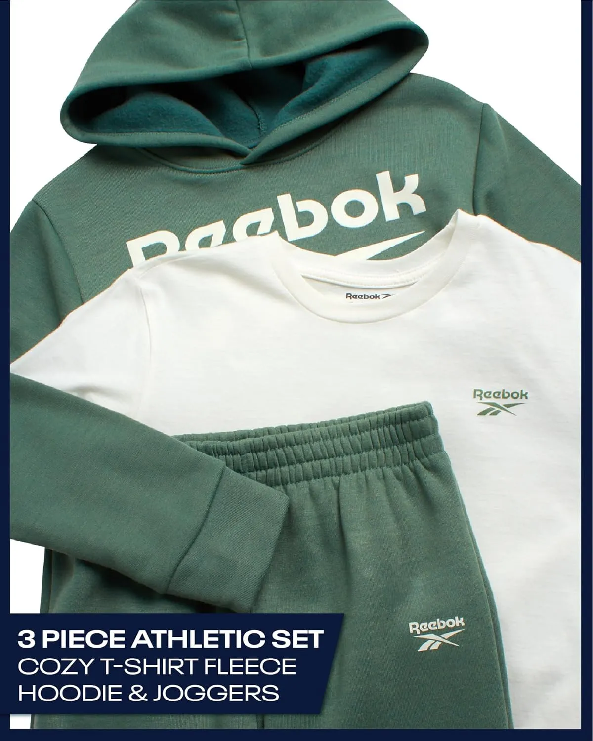 Reebok Boys' Sweatsuit Set - 3 Piece Pullover Hoodie Sweatshirt, Jogger Sweatpants, and T-Shirt - Activewear Pants Set (8-14)