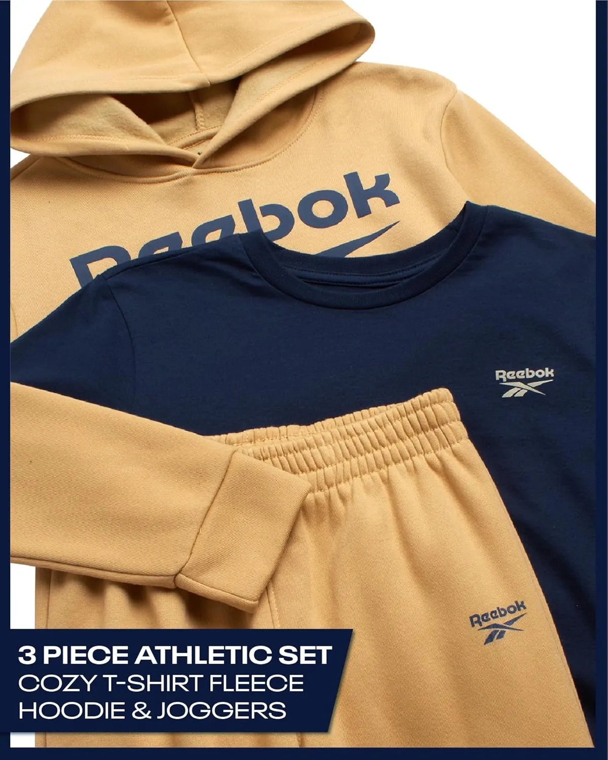Reebok Boys' Sweatsuit Set - 3 Piece Pullover Hoodie Sweatshirt, Jogger Sweatpants, and T-Shirt - Activewear Pants Set (8-14)