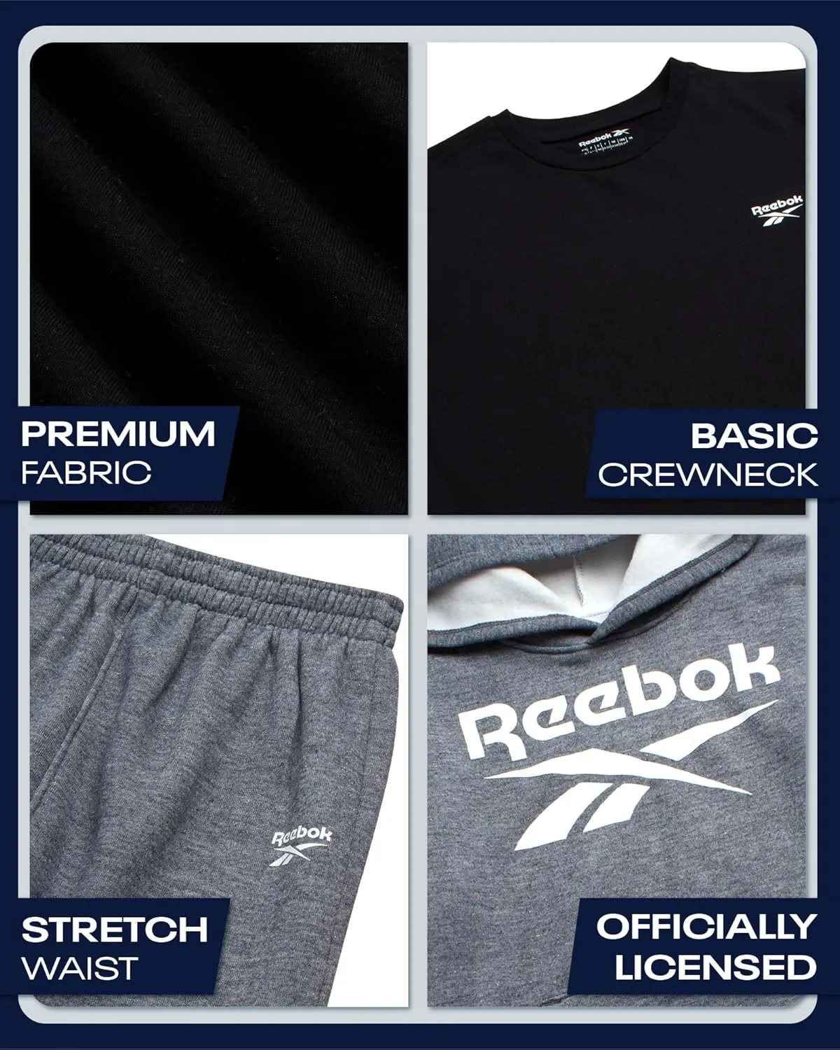 Reebok Boys' Sweatsuit Set - 3 Piece Pullover Hoodie Sweatshirt, Jogger Sweatpants, and T-Shirt - Activewear Pants Set (8-14)