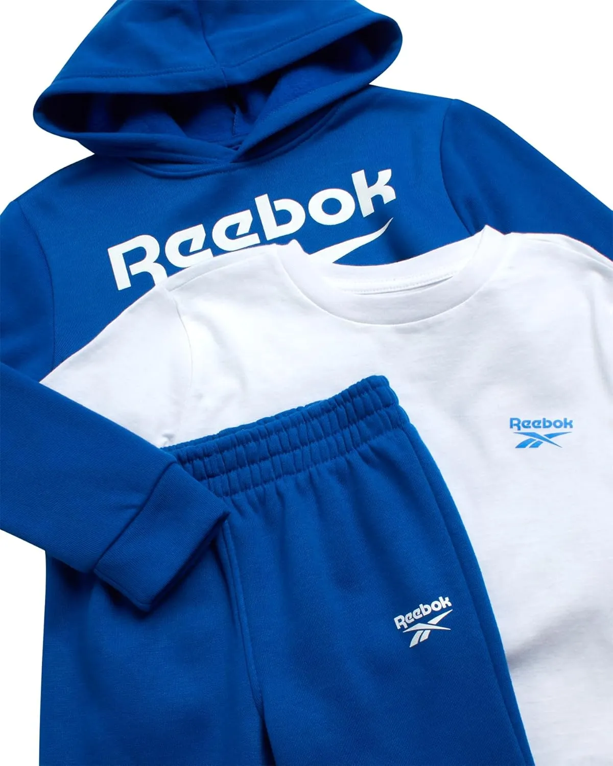Reebok Toddler Boys' Sweatsuit Set - 3 Piece Pullover Hoodie Sweatshirt, T-Shirt, and Jogger Sweatpants Set (Sizes: 2T-7)