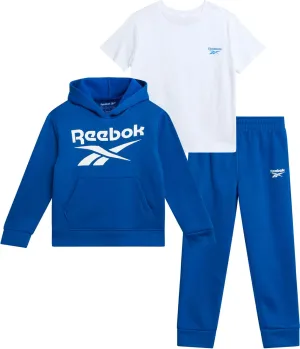 Reebok Toddler Boys' Sweatsuit Set - 3 Piece Pullover Hoodie Sweatshirt, T-Shirt, and Jogger Sweatpants Set (Sizes: 2T-7)
