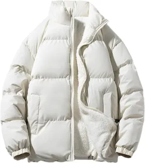REHJJDFD Men Jackets Men Warm Fleece Thickened Cotton Padded Jackets Men Stand Collar Casual Coats