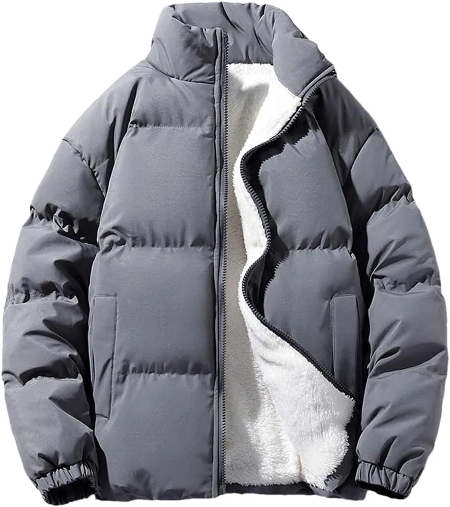 REHJJDFD Men Jackets Men Warm Fleece Thickened Cotton Padded Jackets Men Stand Collar Casual Coats