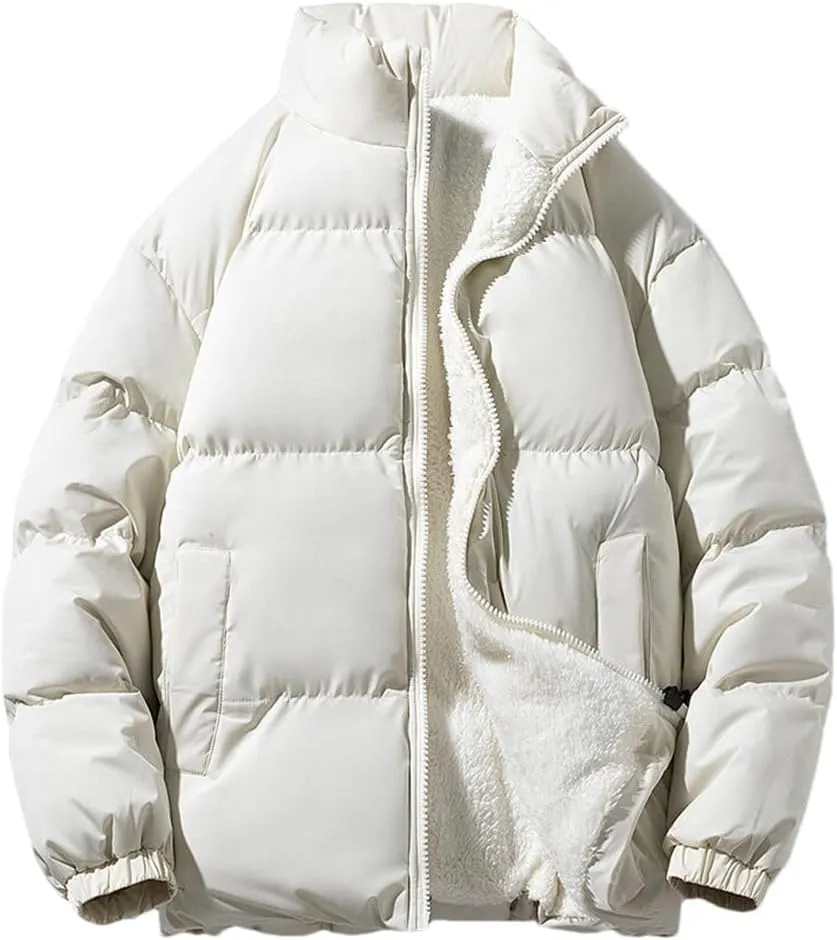REHJJDFD Men Jackets Men Warm Fleece Thickened Cotton Padded Jackets Men Stand Collar Casual Coats