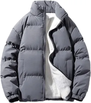 REHJJDFD Men Jackets Men Warm Fleece Thickened Cotton Padded Jackets Men Stand Collar Casual Coats
