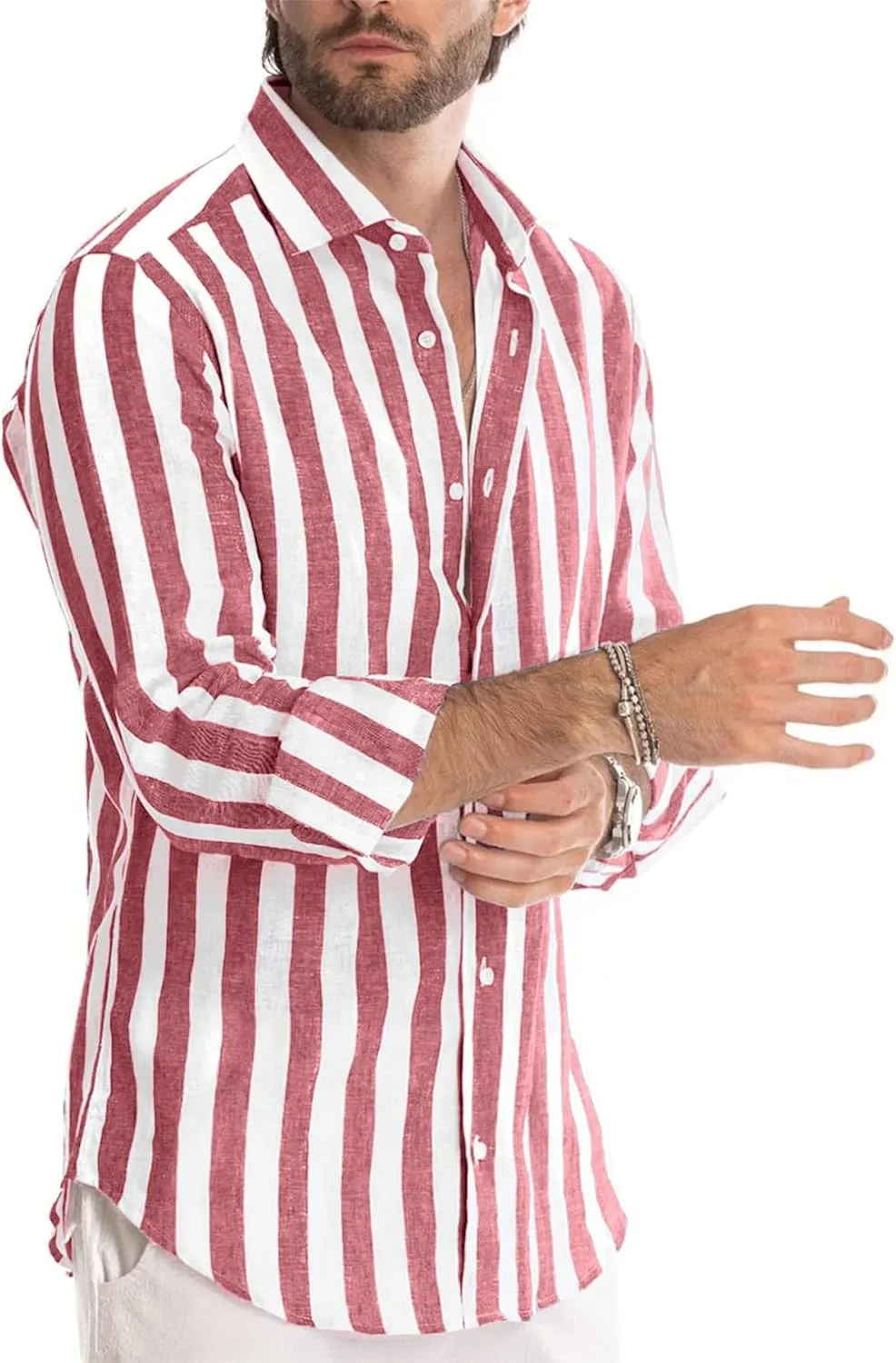 Rela Bota Mens Fashion Striped Shirts Beach Casual Button Down Henley Shirts Long Sleeve Dress Shirts Cotton Shirts