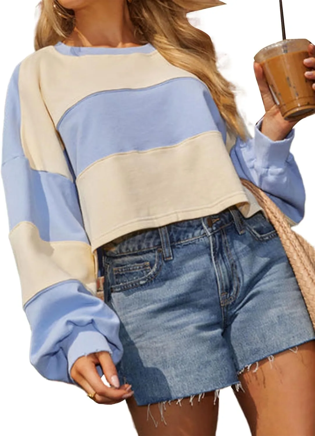 Remidoo Women's Casual Long Sleeve Cropped Sweatshirt Crewneck Pullover Shirt