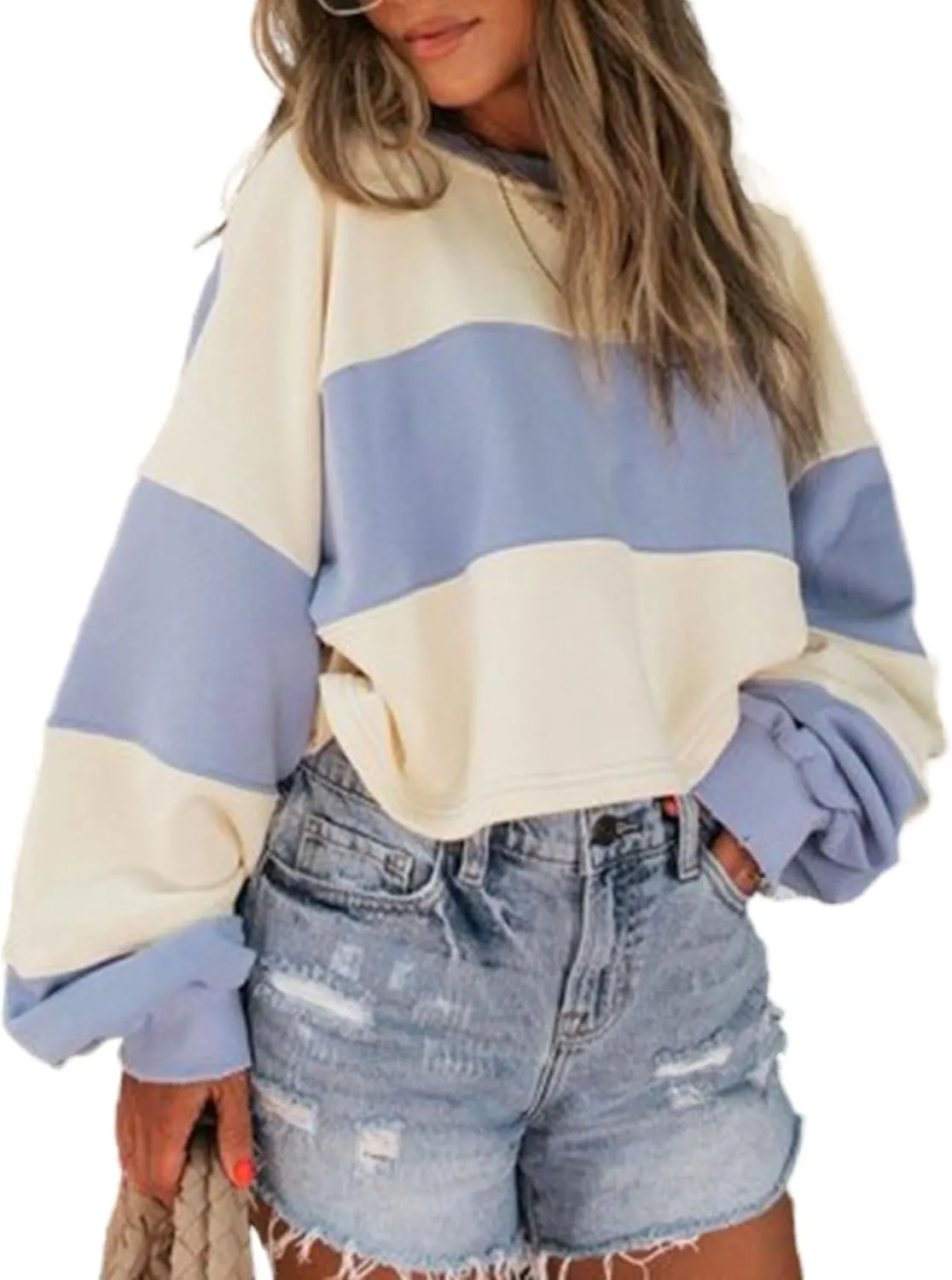 Remidoo Women's Casual Long Sleeve Cropped Sweatshirt Crewneck Pullover Shirt