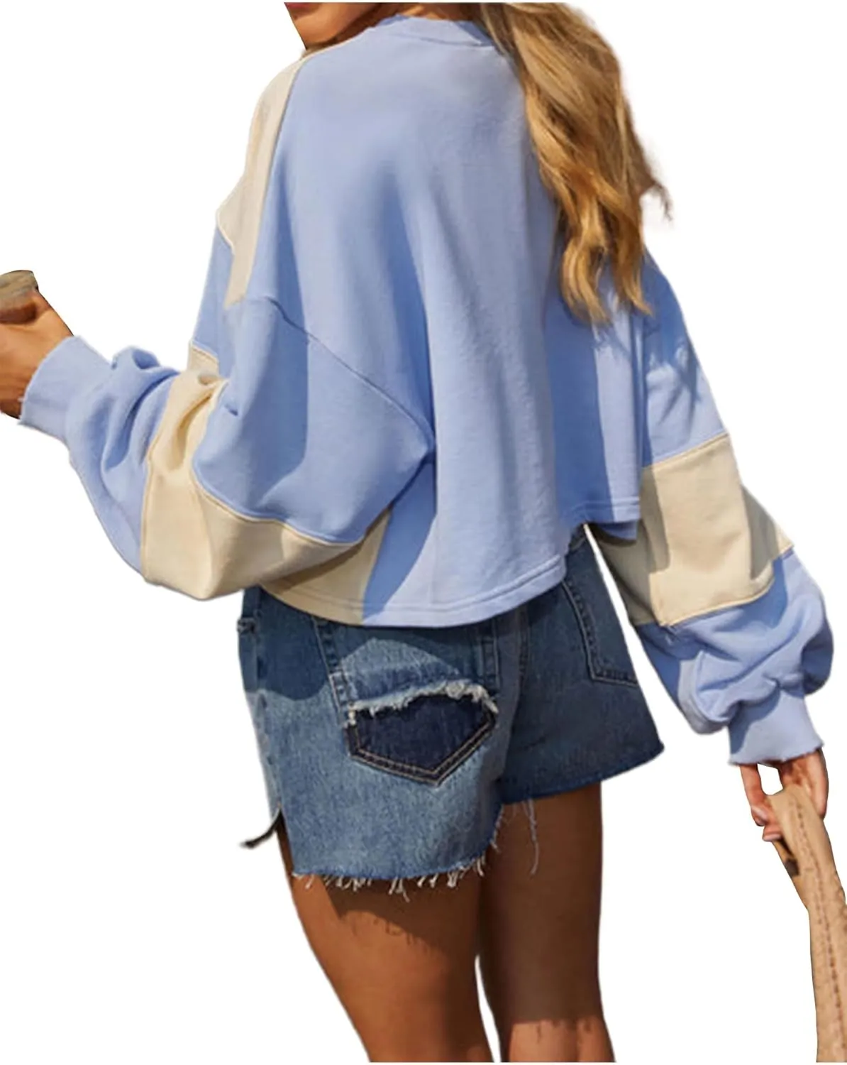 Remidoo Women's Casual Long Sleeve Cropped Sweatshirt Crewneck Pullover Shirt
