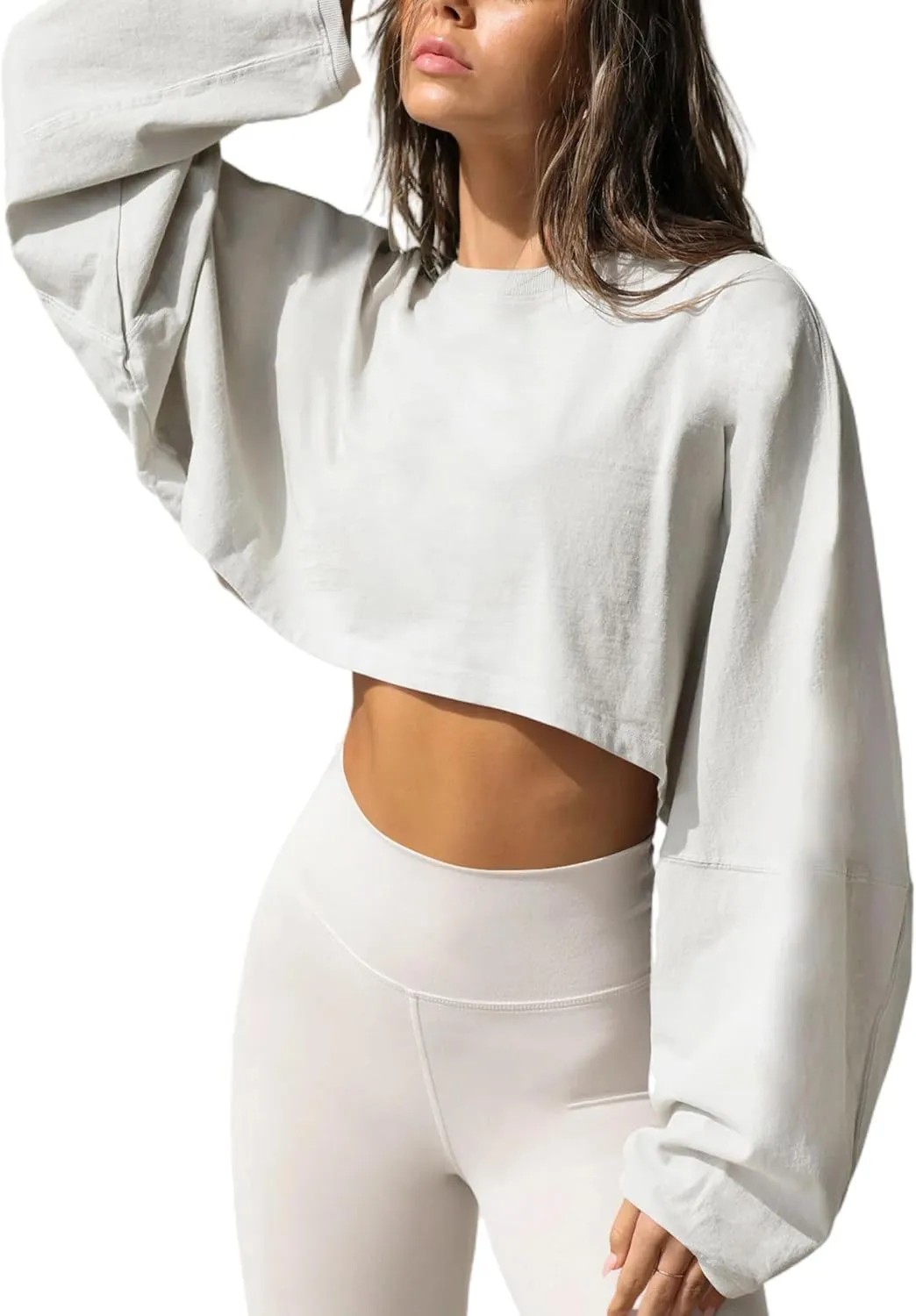 Remidoo Women's Casual Long Sleeve Cropped Sweatshirt Crewneck Pullover Shirt