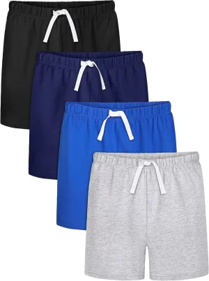 Resinta 4 Pack Toddler Boy Cotton Shorts Boys Casual Shorts Pull-on Shorts Soft Baby Boy Shorts for Summer