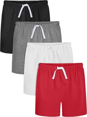 Resinta 4 Pack Toddler Boy Cotton Shorts Boys Casual Shorts Pull-on Shorts Soft Baby Boy Shorts for Summer