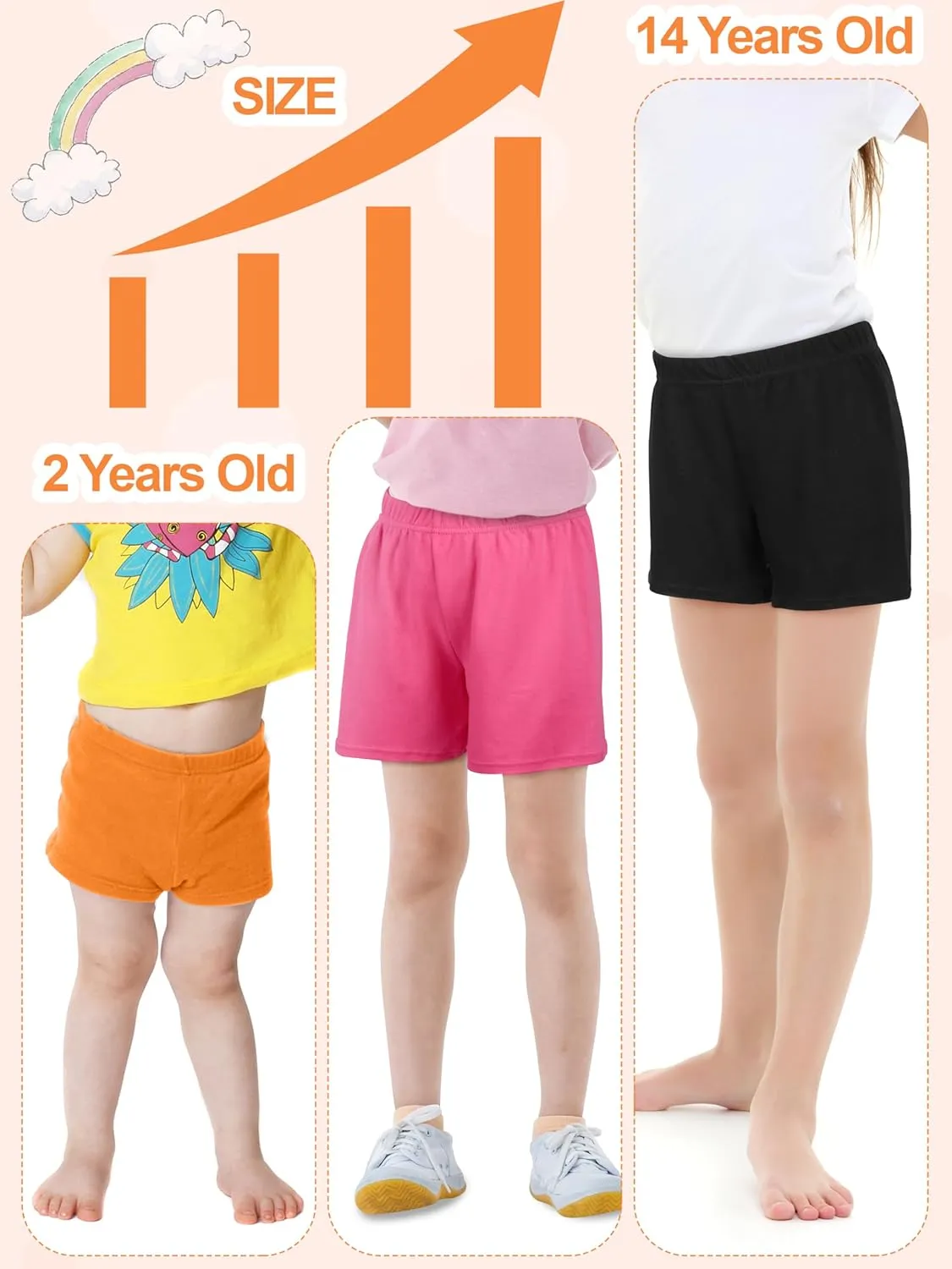 Resinta 6 Pack Girls Cotton Bike Shorts Summer Dance Running Shorts Athletic Cartwheel Shorts Safety Shorts for Under Dresses