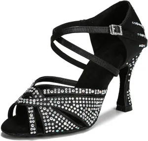 Rhinestone Ballroom Heels - Soft Sole Salsa/Tango Sandals for Weddings (9CM/3.54")