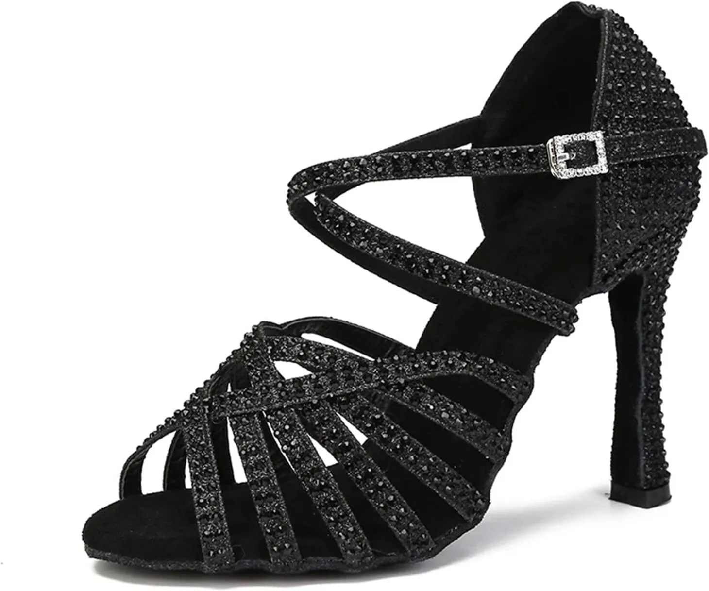 Rhinestone Latin Dance Shoes - Ballroom Sneakers with 9CM (3.54") Heels for Girls, Salsa, Tango, Party