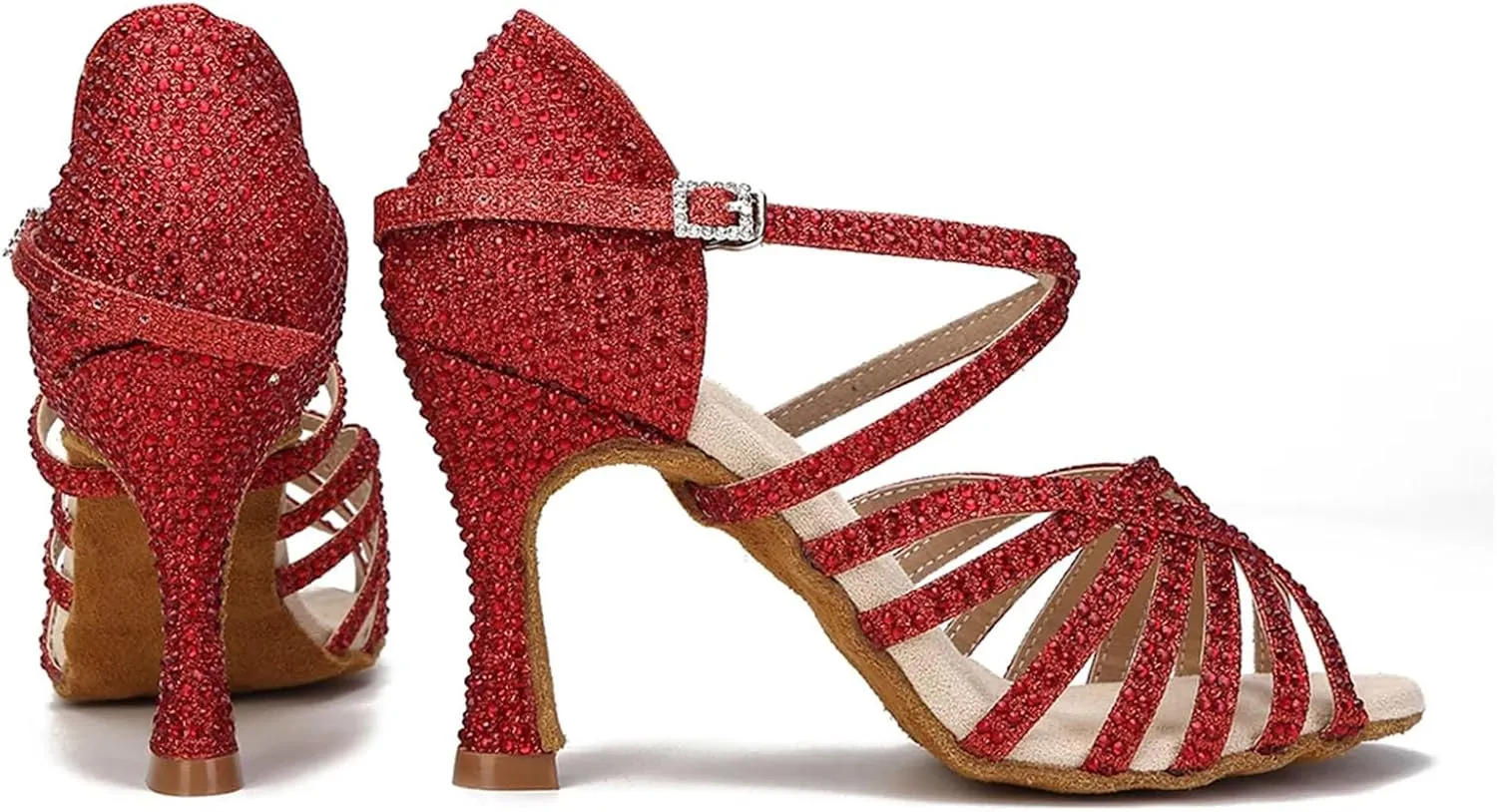 Rhinestone Latin Dance Shoes - Ballroom Sneakers with 9CM (3.54") Heels for Girls, Salsa, Tango, Party