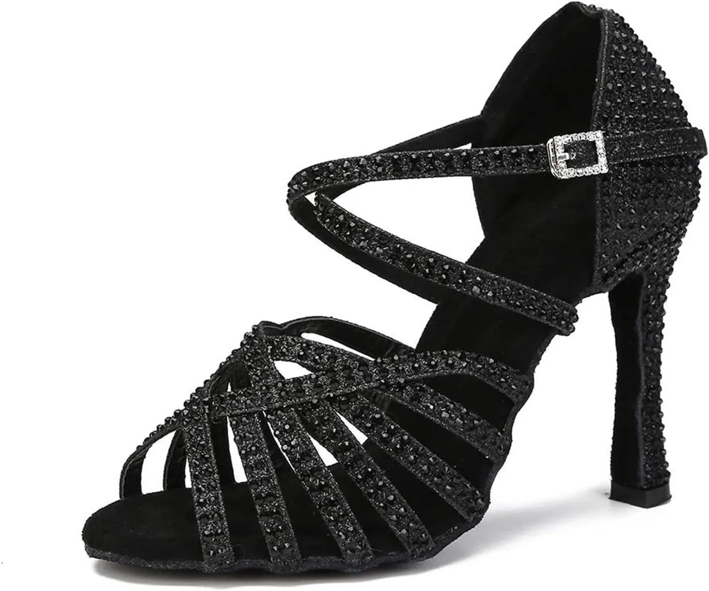 Rhinestone Latin Dance Shoes - Ballroom Sneakers with 9CM (3.54") Heels for Girls, Salsa, Tango, Party