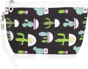 RIAH FASHION Portable Travel Clutch Cosmetic Makeup Pouch Bag - Toiletry Organizer Purse Wristlet Stripe, Floral, Plaid, Cork (Fabric Cosmetic Pouch - Cactus Black)