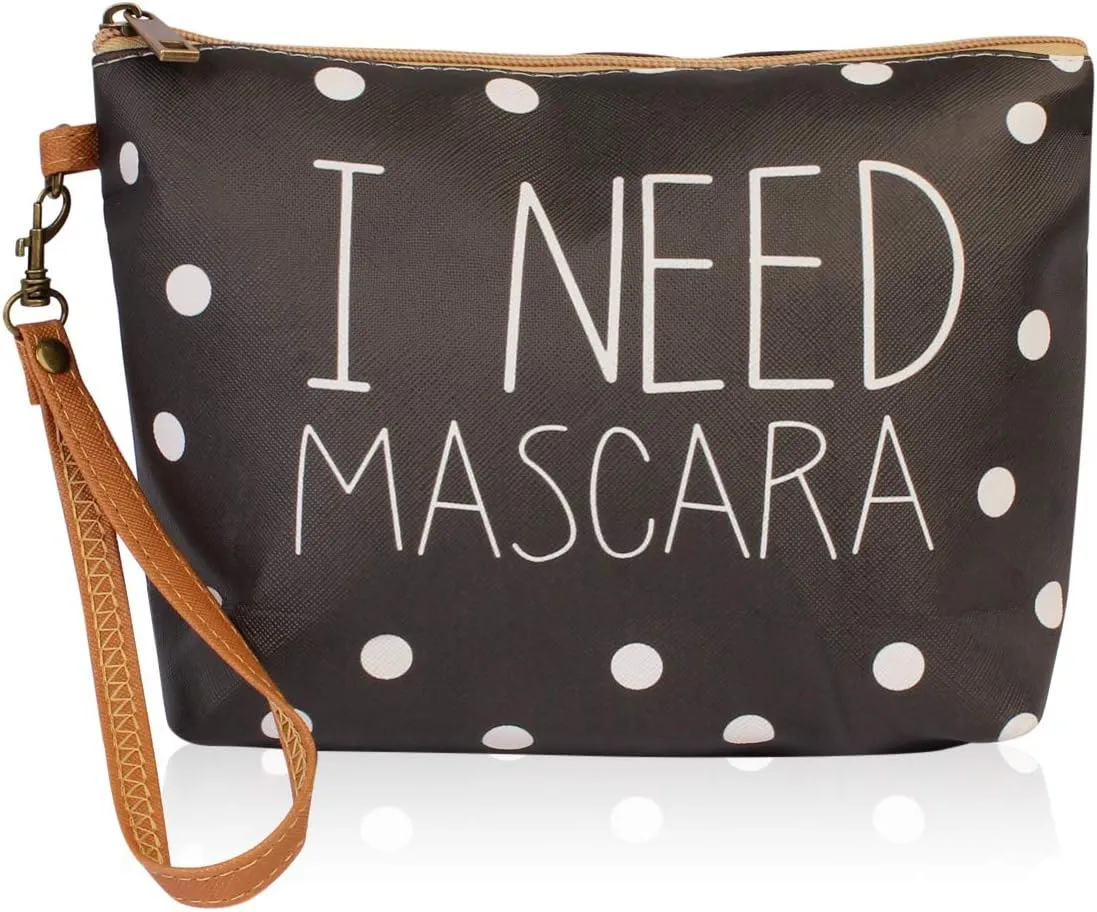 RIAH FASHION Portable Travel Clutch Cosmetic Makeup Pouch Bag - Toiletry Organizer Purse Wristlet Stripe, Floral, Plaid, Cork (I Need Mascara)