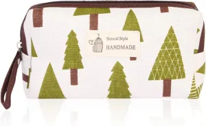 RIAH FASHION Portable Travel Clutch Cosmetic Makeup Pouch Bag - Toiletry Organizer Purse Wristlet Stripe, Floral, Plaid, Cork (Rectangle Pouch - Pine Tree)