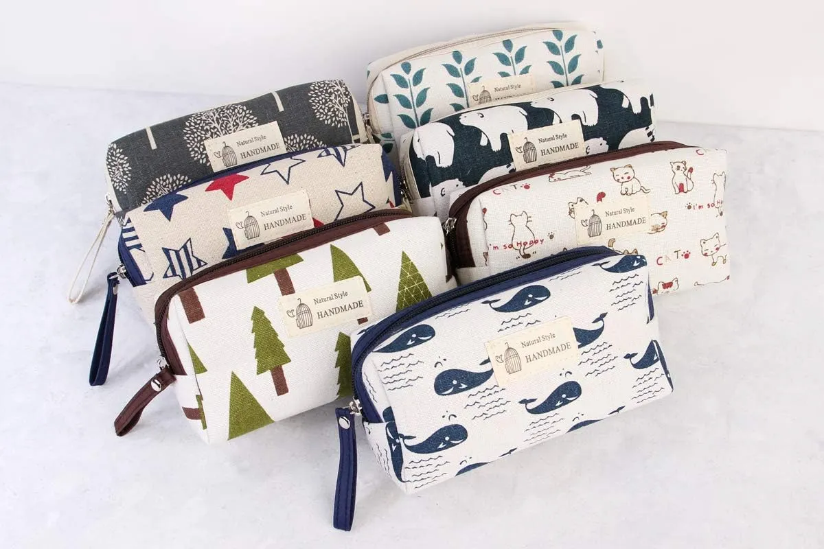 RIAH FASHION Portable Travel Clutch Cosmetic Makeup Pouch Bag - Toiletry Organizer Purse Wristlet Stripe, Floral, Plaid, Cork (Rectangle Pouch - Pine Tree)
