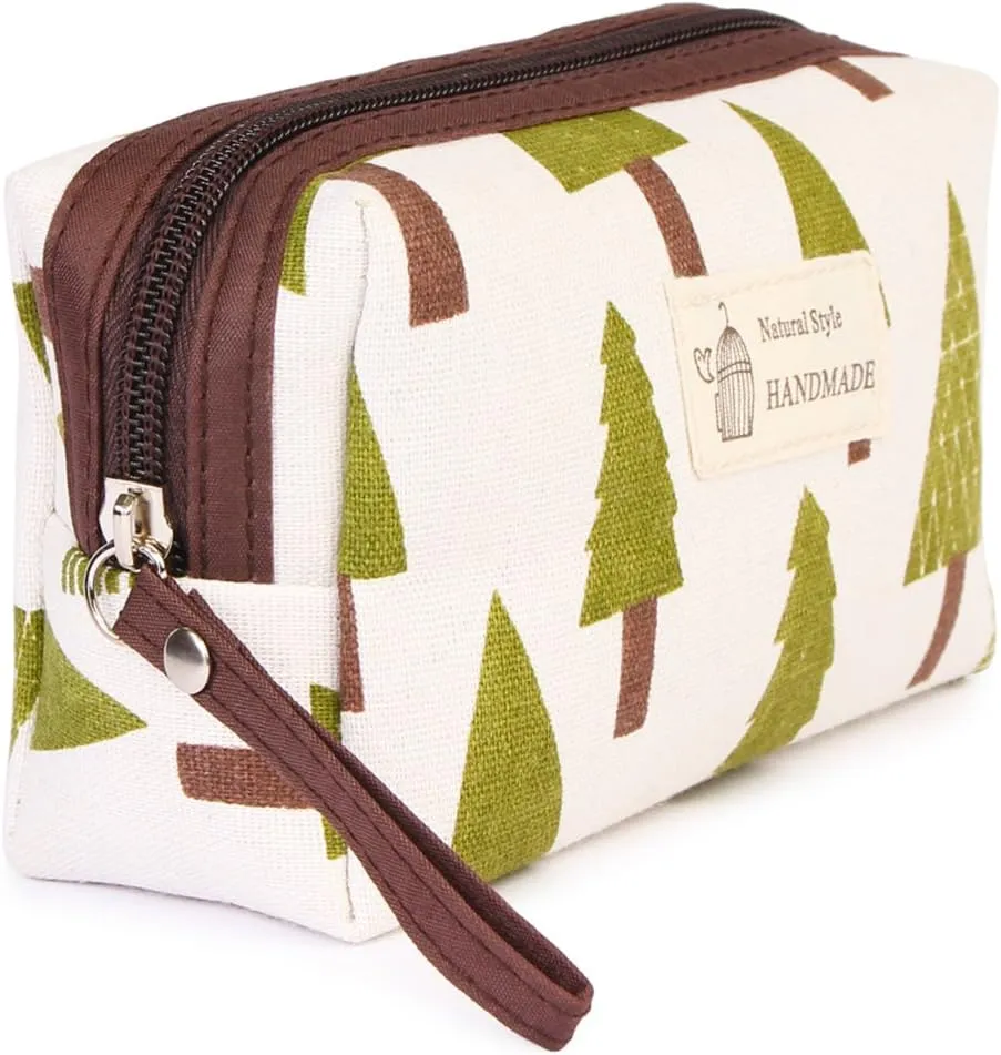 RIAH FASHION Portable Travel Clutch Cosmetic Makeup Pouch Bag - Toiletry Organizer Purse Wristlet Stripe, Floral, Plaid, Cork (Rectangle Pouch - Pine Tree)