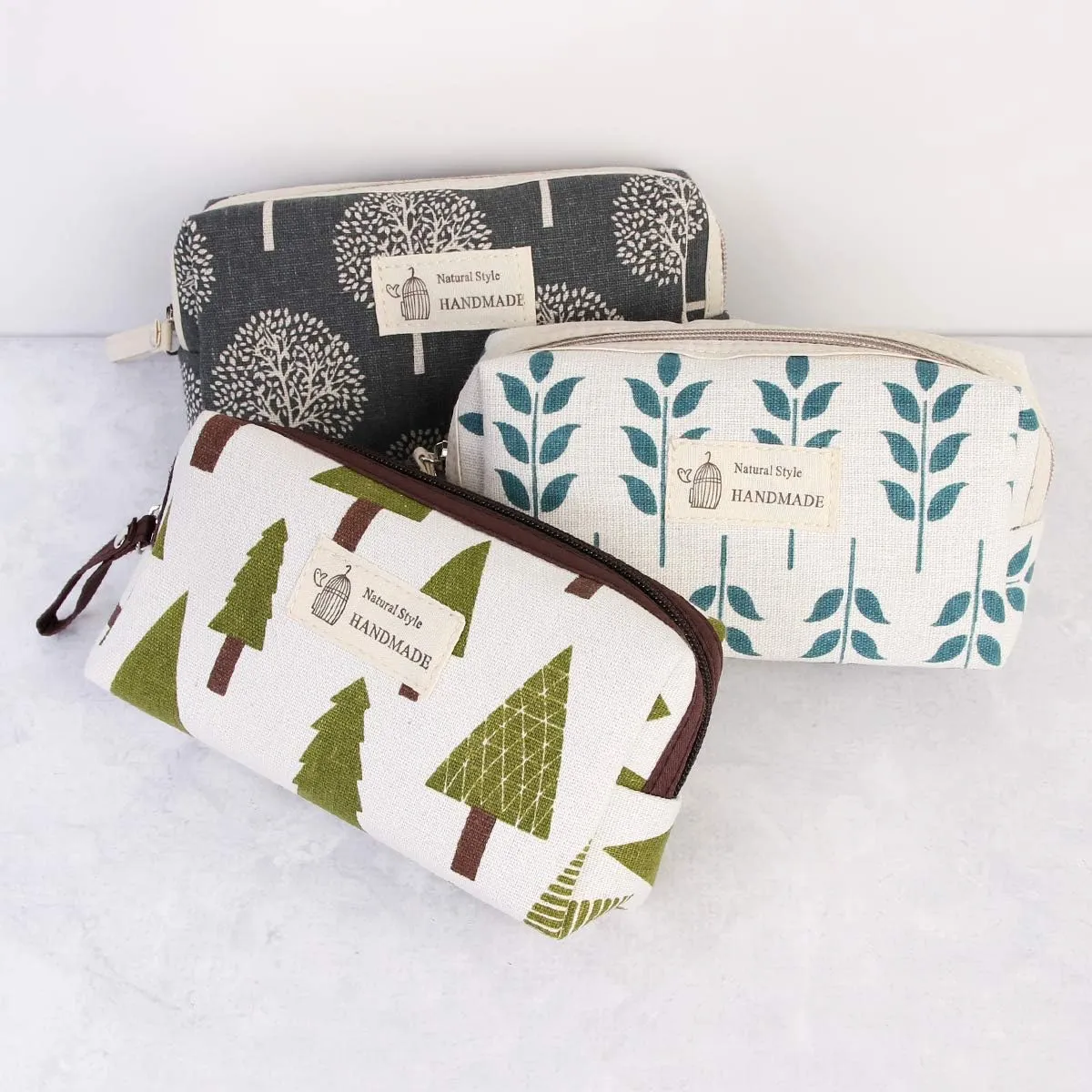 RIAH FASHION Portable Travel Clutch Cosmetic Makeup Pouch Bag - Toiletry Organizer Purse Wristlet Stripe, Floral, Plaid, Cork (Rectangle Pouch - Pine Tree)