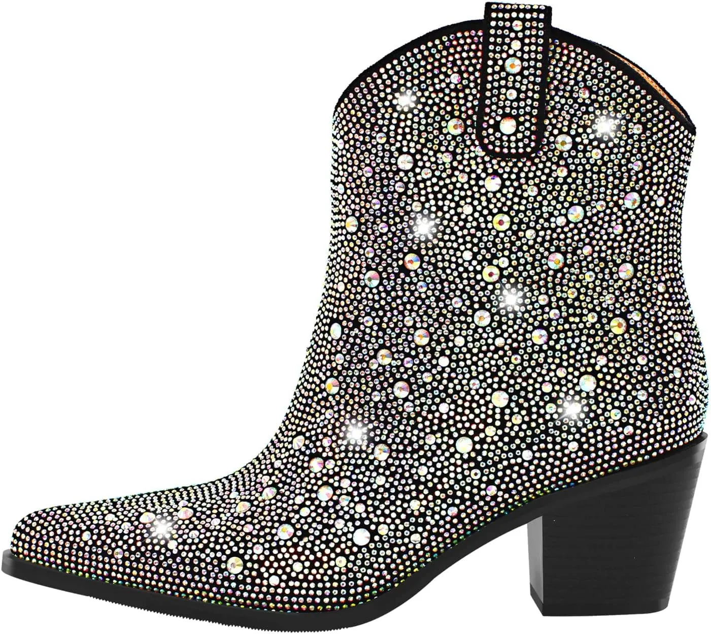 richealnini Womens Sexy Rhinestones Pointed Toe Block High Heel Ankle Boots