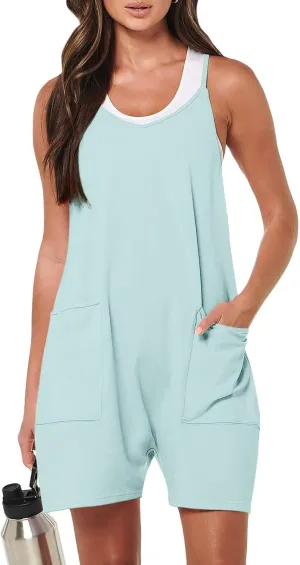 Rompers for Seniors Women Short Jumpsuits Summer Casual Sleeveless Adjustable Spaghetti Strap Rompers Pants Overalls