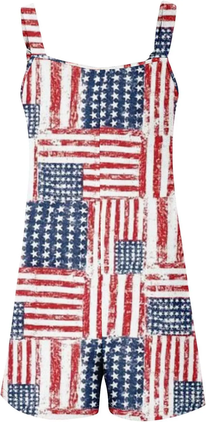 Rompers for Women Summer Short Casual Loose Sleeveless Adjustable Overalls 4th Of July Jumpsuits with Pockets 2025