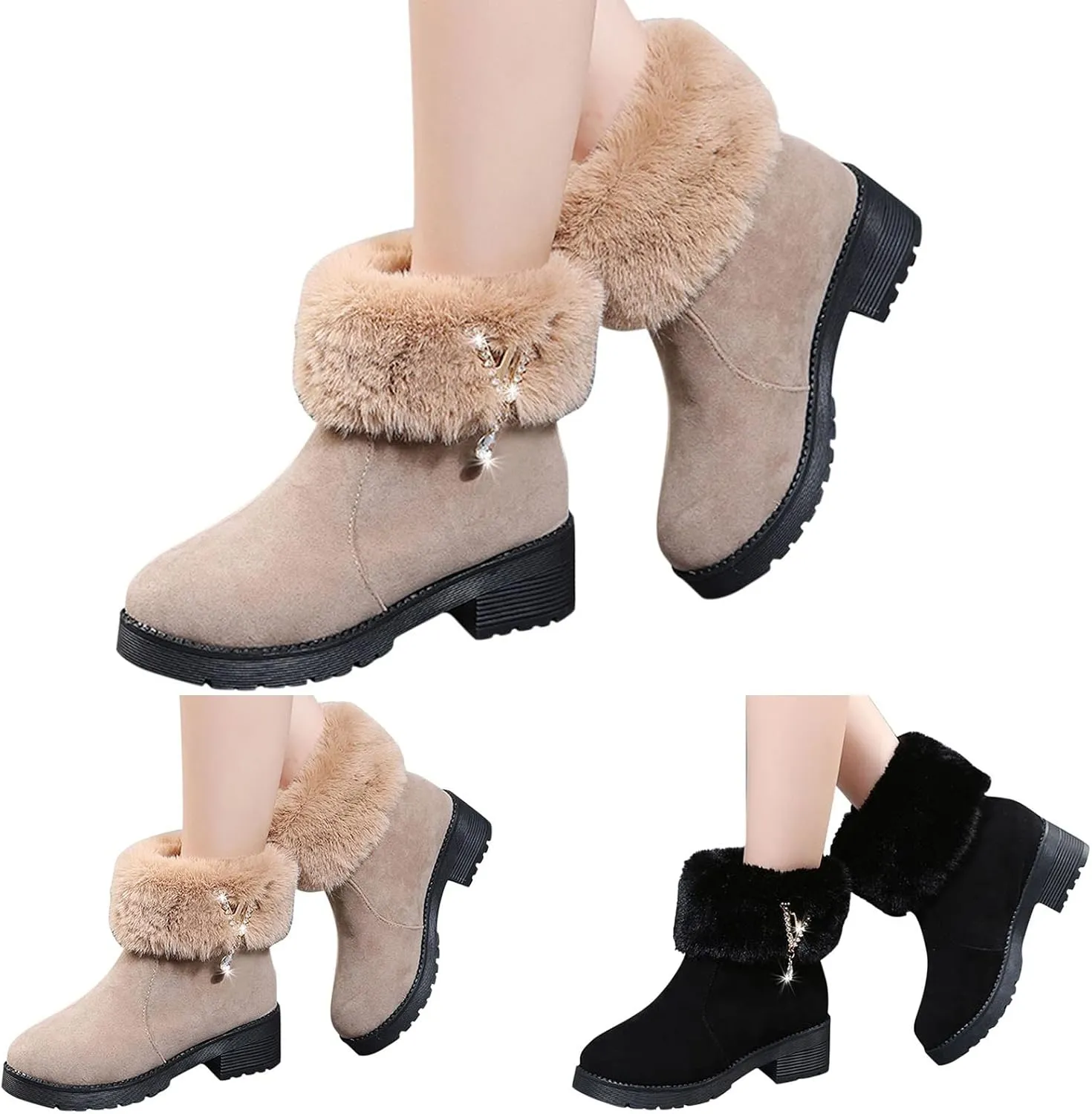SBGMoSJ Short Winter Boots for Women Waterproof Snow Women's Duck Boots Waterproof Black Women Winter Boots Wide Size Winter Boot Women Botas De Nieve