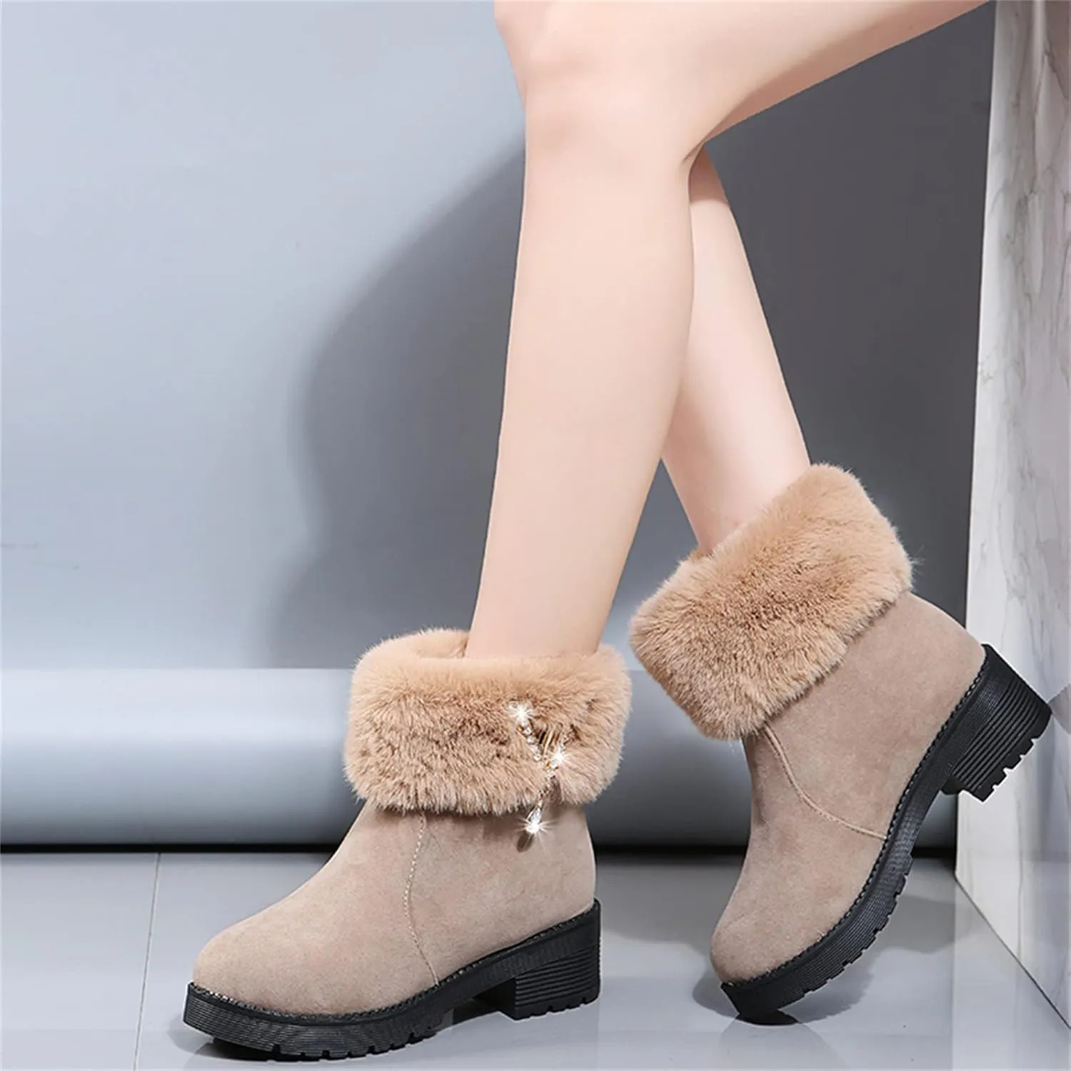 SBGMoSJ Short Winter Boots for Women Waterproof Snow Women's Duck Boots Waterproof Black Women Winter Boots Wide Size Winter Boot Women Botas De Nieve